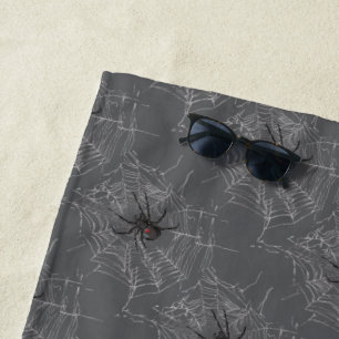 Black Widow Spider And Spiderweb Drawing Art Beach Towel