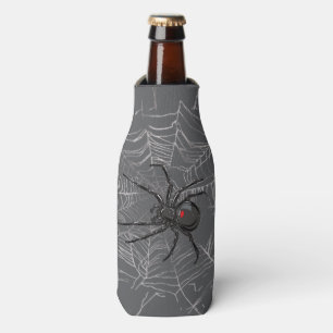 Black Widow Spider And Spiderweb Drawing Art Bottle Cooler