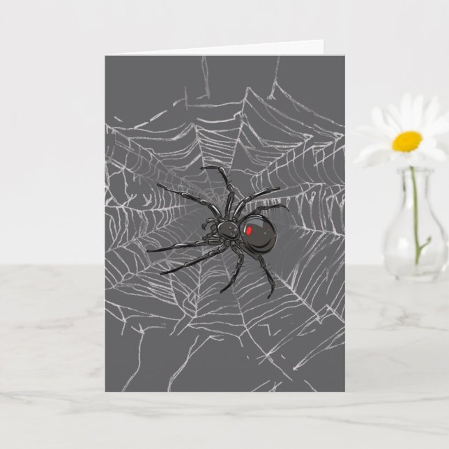 Black Widow Spider And Spiderweb Drawing Art Card (Small Plant)