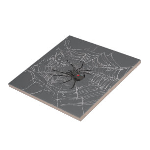 Black Widow Spider And Spiderweb Drawing Art Ceramic Tile