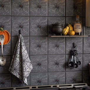 Black Widow Spider And Spiderweb Drawing Art Ceramic Tile
