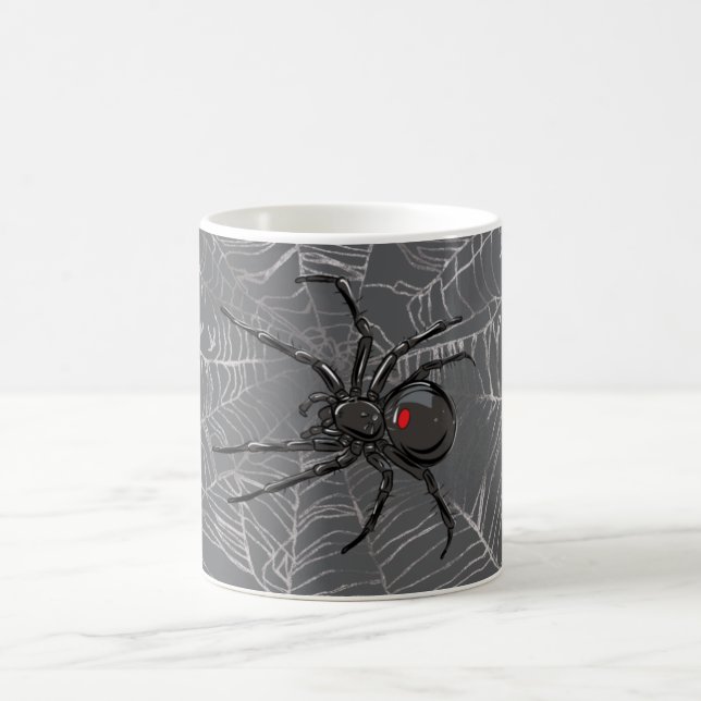Black Widow Spider And Spiderweb Drawing Art Coffee Mug (Center)