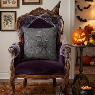 Black Widow Spider And Spiderweb Drawing Art Cushion
