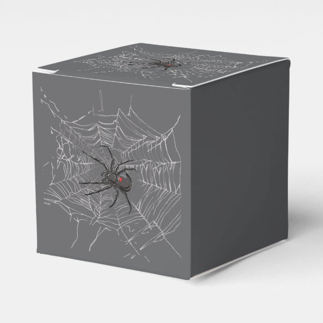 Black Widow Spider And Spiderweb Drawing Art Favour Box (Front Side)
