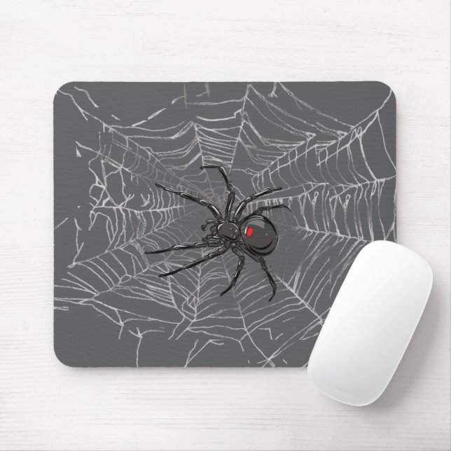 Black Widow Spider And Spiderweb Drawing Art Mouse Pad (With Mouse)