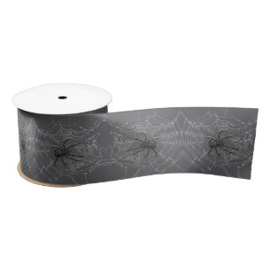 Black Widow Spider And Spiderweb Drawing Art  Satin Ribbon