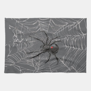 Black Widow Spider And Spiderweb Drawing Art Tea Towel