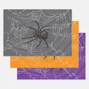 Black Widow Spider And Spiderweb Drawing Art Wrapping Paper Sheet
