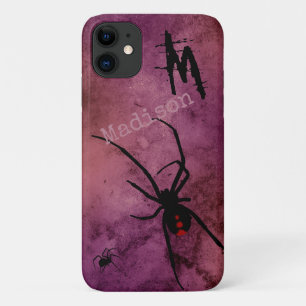 Black Widow Spider Gothic Halloween Monogram Name iPhone 11 Case