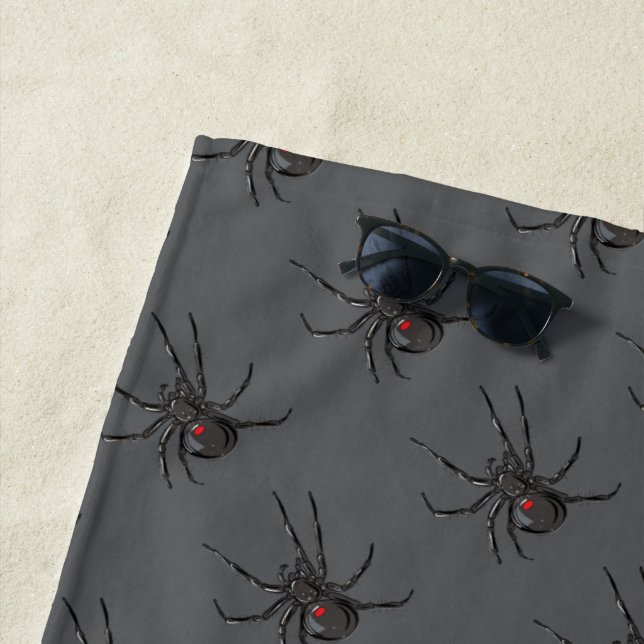 Black Widow Spider Original Drawing Art  Beach Towel (In Situ)