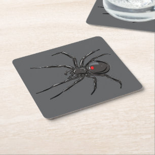 Black Widow Spider Original Drawing Art  Square Paper Coaster
