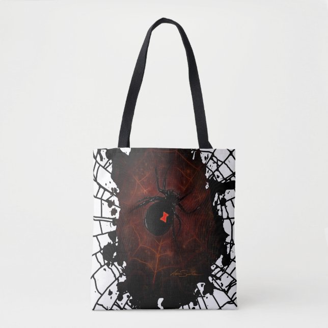 Black Widow Spider Paint Splatter Web Gothic Tote Bag (Front)
