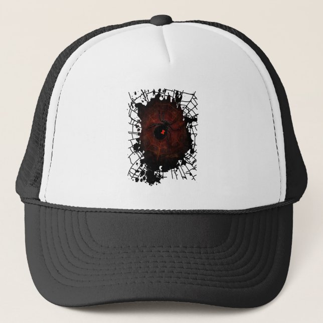 Black Widow Spider Web Gothic Dark Edgy Trucker Hat (Front)