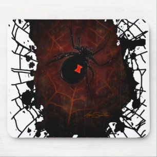 Black Widow Spider Web Gothic Paint Splatter Desk Mouse Pad