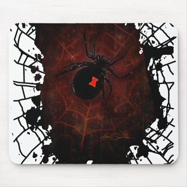Black Widow Spider Web Gothic Paint Splatter Desk  Mouse Pad (Front)