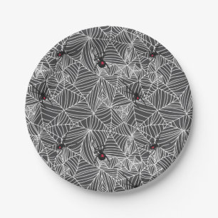Black Widow Spider Web Grey Paper Plate