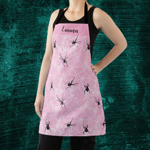 Black Widow Spider Web Pastel Pink  Apron
