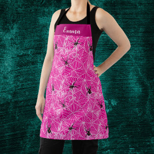 Black Widow Spider Web Pink  Apron