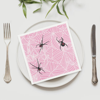 Black Widow Spider Web Pink Napkin