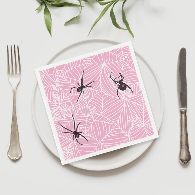 Black Widow Spider Web Pink Napkin (Creator Uploaded)