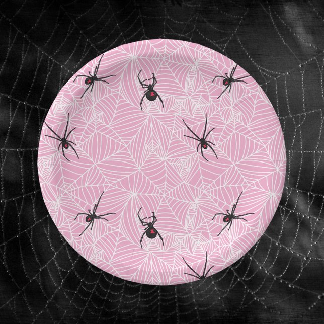 Black Widow Spider Web Pink Paper Plate (Creator Uploaded)