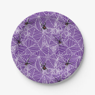 Black Widow Spider Web Purple Paper Plate