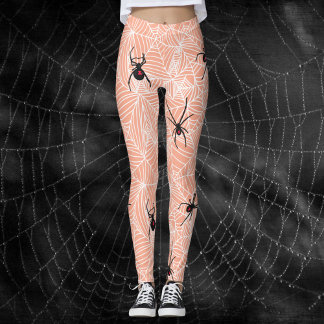 Black Widow Spider Webs Pastel Peach Costume Leggings