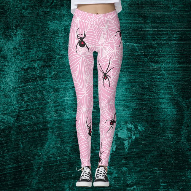 Black Widow Spider Webs Pastel Pink Costume Leggin Leggings (Creator Uploaded)
