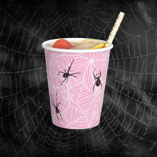 Black Widow Spider Webs Pastel Pink Paper Cups