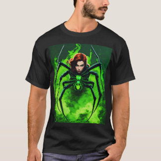 Black widow spider with neon green smoke around he T-Shirt