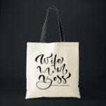 Black Wife Mum Boss Calligraphy Birthday Tote Bag<br><div class="desc">Happy Mother's Day! Customisable tote bag featuring "Wife Mum Boss" in modern calligraphy. This calligraphy Mother's Day tote bag is also perfect as a birthday card.</div>