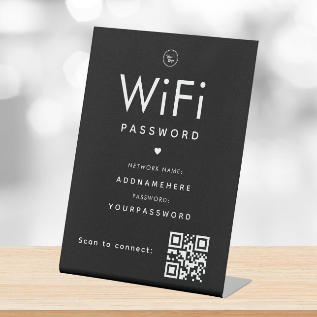Black WiFi Password Code Business Logo QR Code Pedestal Sign (Creator Uploaded)