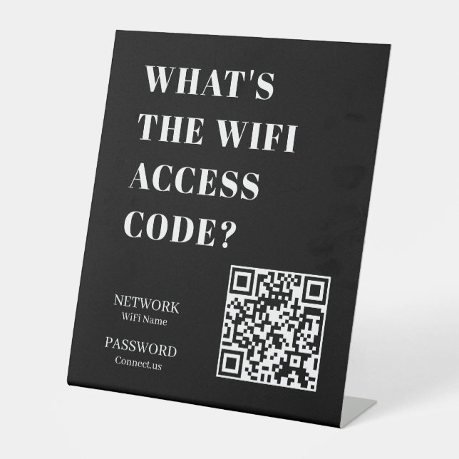 Black WiFi QR Code | Network Password Scan Display Pedestal Sign (Front)