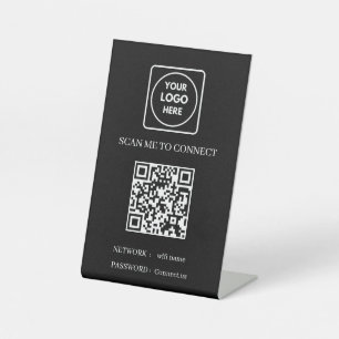 Black WiFi QR Code Scan to Connect Business Logo Pedestal Sign