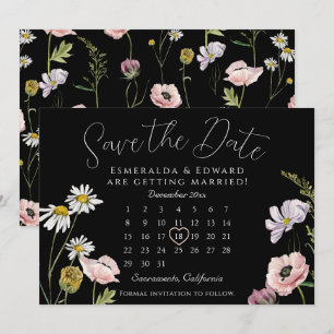 Black Wild Flower Wedding Calendar Save The Date 