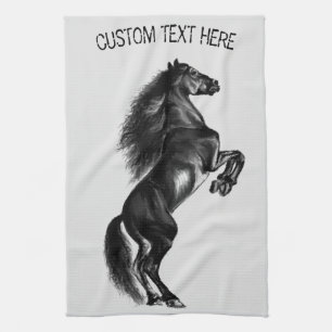 Black Wild Horse Custom Text Kitchen Towel