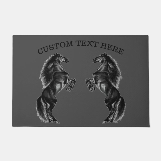 Black Wild Horse Doormat with Custom Text (Front)