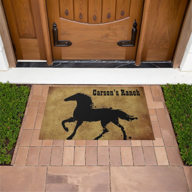 Black, Wild Horse Silhouette, Custom Doormat (Outdoor)