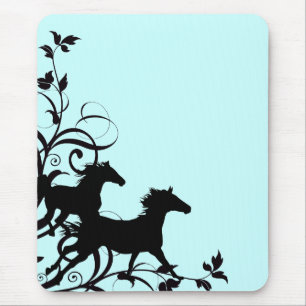 Black Wild Horses Mouse Pad