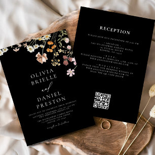 Black Wildflower All in One QR Code Wedding Invitation