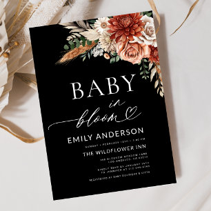 Black Wildflower Baby in Bloom Autumn Baby Shower Invitation