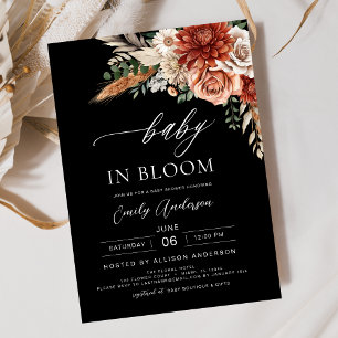 Black Wildflower Baby in Bloom Autumn Baby Shower Invitation