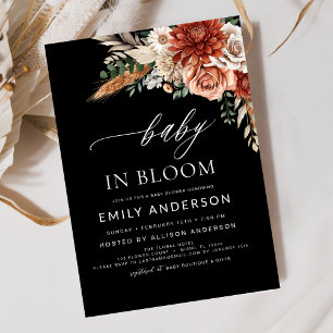 Black Wildflower Baby in Bloom Autumn Baby Shower Invitation