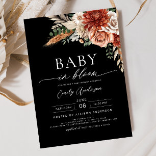Black Wildflower Baby in Bloom Autumn Baby Shower Invitation
