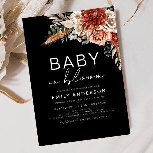 Black Wildflower Baby in Bloom Autumn Baby Shower Invitation