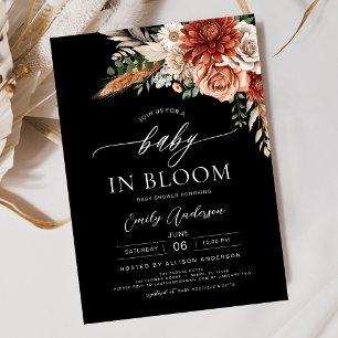 Black Wildflower Baby in Bloom Autumn Baby Shower Invitation