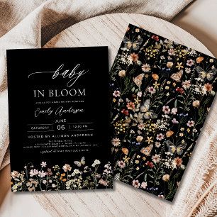 Black Wildflower Baby in Bloom Baby Shower Invitation
