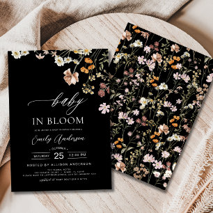 Black Wildflower Baby in Bloom Baby Shower  Invitation