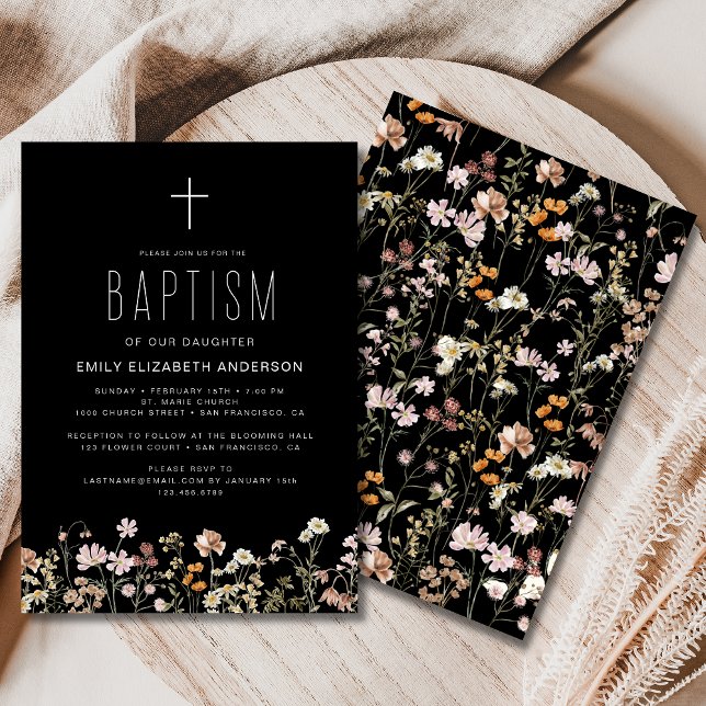 Black Wildflower Baptism Garden In Bloom  Invitation (Creator Uploaded)