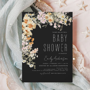 Black Wildflower Boho Baby Shower Terracotta Invitation